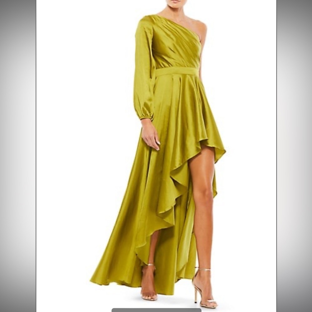 MacDuggal Ieena High-Low One-Shoulder Gown Chartreuse